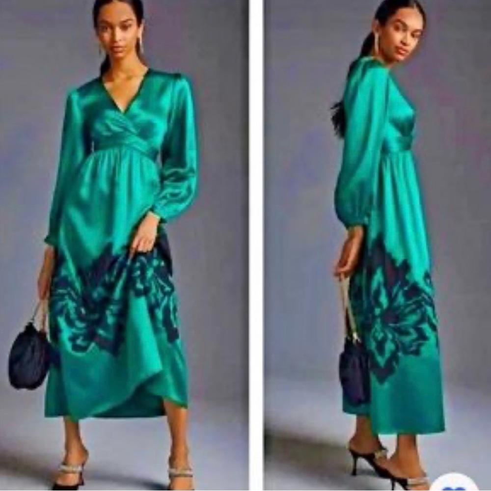 ANTHROPOLOGIE Nikasha Embroidered Satin Midi Dress Size S NWT